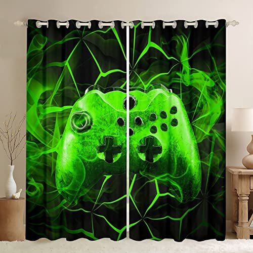 Gaming Vorhang Kinder Gamer Videospiele Vorhang Set für Jungen Modern Spiel Controller Stoffvorhang Grüne Spielekonsole Vorhänge Jugendliche Gamepad Geometrische Muster Dekor Fenstervorhang 137x117cm