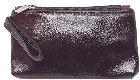 BAWAKO Portamonete in vera pelle con due scomparti con cerniera, portafogli per monete, marrone 2, L, Classico