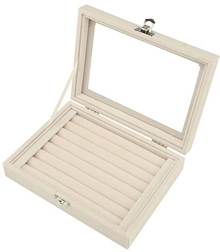 Samt Schmuckkasten Schmuck Organizer für Ringohrring Halskette Schmuck Display Box Aufbewahrungsbox Schmuck Vitrine mit Deckel für Frauen Mädchen Beige