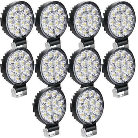 SKYWORLD 12V led strahler kfz, 10pcs 3.2 Zoll 42W Round Mini Spot scheinwerfer auto offroad nebelscheinwerfer für SUV ATV Traktor LKW 4x4, 6000K Weiß, led arbeitsscheinwerfer, led arbeitslicht