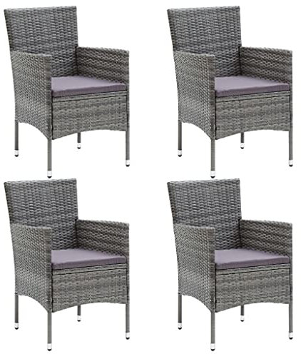 Hommdiy 4X Garten Essstuhl Gartensessel Gartenstuhl Stuhl Sessel Stühle Gartenmöbel Balkonstuhl Terrassenstuhl Gartenstühle Poly Rattan Grau