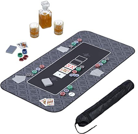 Relaxdays Pokermatte 120 x 60 cm, Texas Holdem, Pokertischauflage groß, rutschhemmend, Polyester, Pokerzubehör, schwarz