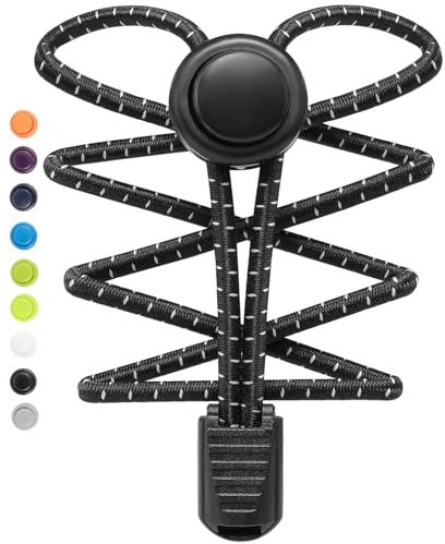 Stepace Cordones Elasticos, 2 pares Cordones Elasticos Zapatillas Deporte, Cordones Zapatos Ajustables sin Atar para Adultos y niños Negro Sólido