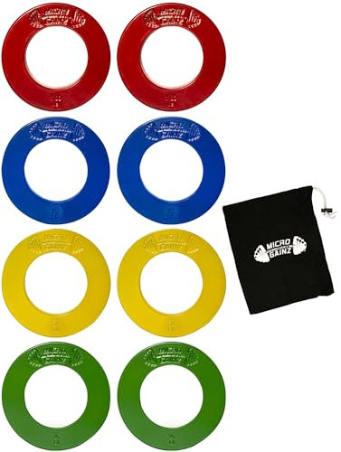 Micro Gainz Calibrated Fractional Weight Plates Set, 8 Piece Olympic Weight Plates Set with Bag, Designed for Olympic Barbells for Strength Training and Micro Loading, Made in USA (Multi-Color)
