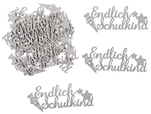 Oblique Unique® Endlich Schulkind Konfetti Groß Glitzernd für Schuleinführung Einschulung Schulanfang Jungs und Mädchen Streudeko Tischdeko (Silber)