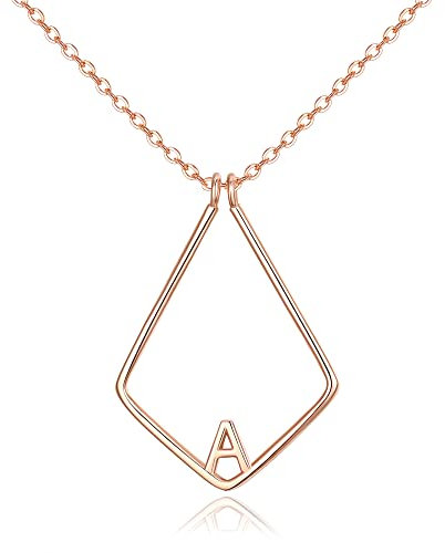 Clearine Ringhalter Halskette für Damen Mädchen 925 Sterling Silber Buchstabe A 14ct Rosegold Geometrischer Anhänger Kette