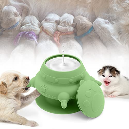 MoYouno Newborn Pet Feeder,4 Teats Puppy Bottles for Nursing Puppy Milk Feeder, Nursing Silicone Milk Bowl 150 ML,for Kitten Squirrels and Other Newborn Pet(Green)