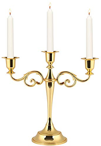 Wakects Kerzenständer 3 Armig, Europäischer Stil Kerzenhalter aus Metall Vintage-Stil Dekorativer Kerzenhalter für Candle-Light-Dinner, Hochzeit, Party, Weihnachten 10,5 X 25 cm(Gold)