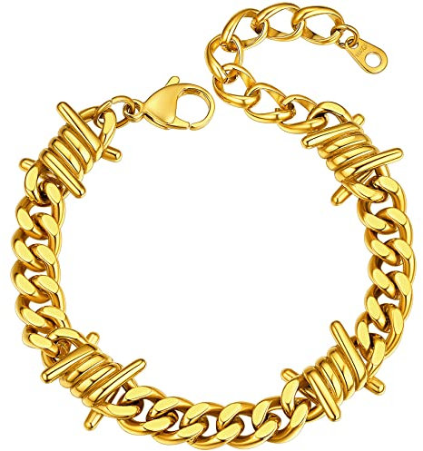 Bracelets for Men Barbwire Cuban Link Bracelet Bike Chain Bracelet for Mens Women Stainless Steel Barbed Wire Grunge Spiked Gothic Bracelets