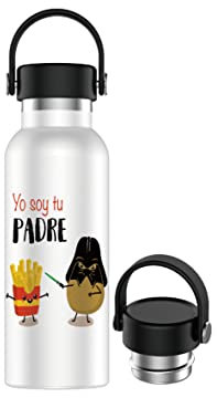 Botella de Agua Acero Inoxidable con Asa - Botella Térmica Reutilizable | Sin BPA | Mantiene 24H Frio / 12H Calor | Termo y Hermética - A Prueba de Fugas (500ml, Yo Soy Tu Padre)