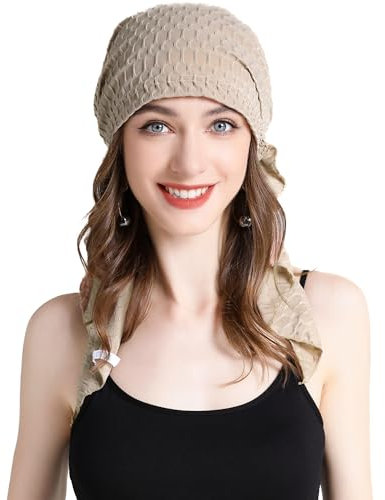 ZLYC Damen Chemo Turban Mütze Vorgebundenes Kopftuch Headwraps Leichte Hut(Waffel Khaki)