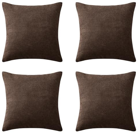 Hafaa Cushions with Covers Included 45 x 45 Cm Pack of 2 (2 Coffee Cushion Covers, 2 Cushion Inserts) - Stripe Velvet Square Throw Pillow Case Decorative Sofa Cushion with Invisible Zipper