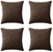 Hafaa Cushions with Covers Included 45 x 45 Cm Set of 4 Pcs (2 Coffee Cushion Covers, 2 Cushion Inserts) - Stripe Velvet Square Throw Pillow Case Decorative Sofa Cushion with Invisible Zipper