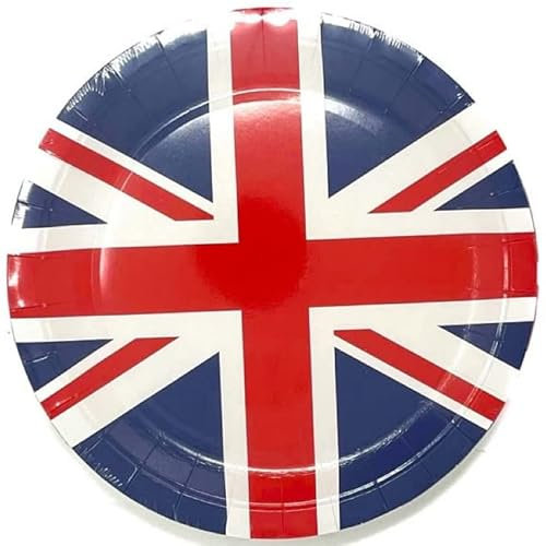 Anila's Union Jack Party Tableware & Accessories. Pack of 24 Union Jack Paper Plates. Ideal for all occasions.
