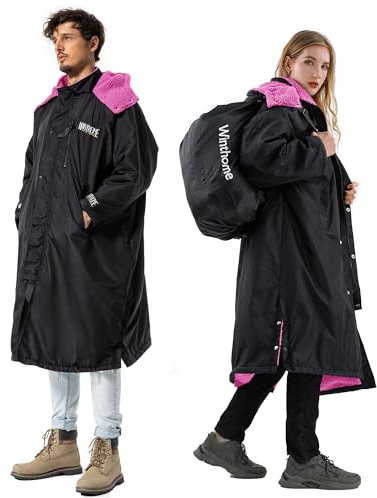 Winthome Waterproof Changing Robe for Adult, Windproof Swimming Robe for Surf, Beach (Black/Pink, One Size)