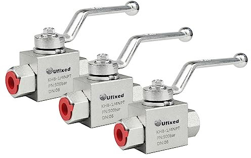 Ufixed Hydraulischer Kugelhahn mit Griff, rostfrei, 1/4 Zoll NPT, auslaufsicher, 7250 Psi, robuster Hochdruck-Kugelhahn für Hochdruckreiniger-Pumpenteile, Absperrventil (3 Stück UKHB1/4)