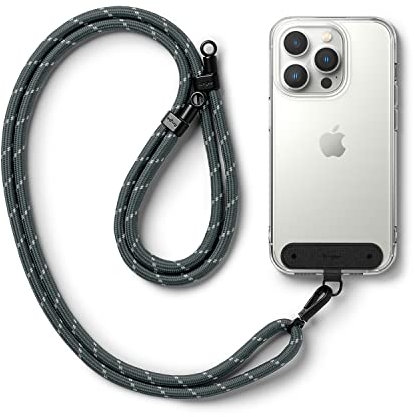 Ringke Holder Link Strap with Black Nylon Tag, Adjustable Crossbody Polyester Rope Lanyard Compatible with Universal Smartphone Case - Charcoal & Gray