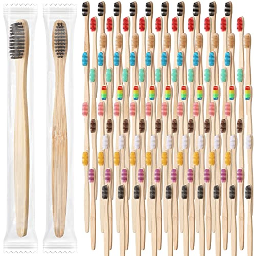 Sieral 240 Stück Bambus-Zahnbürsten, Holzkohle-Zahnbürsten, weiche Borsten, natürliche manuelle Zahnbürsten für Kleinkinder, Teenager, Kinder, Erwachsene, Zuhause, Reisen, einzeln verpackt, bunt,