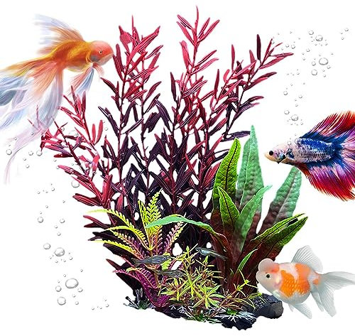 fanelod Piante per acquari | Piante acquatiche finte ecologiche – Decorazione per acquario di pesci rossi e tartarughe, per la casa, il ristorante, lo stagno del parco, l'acquario, il lavandino