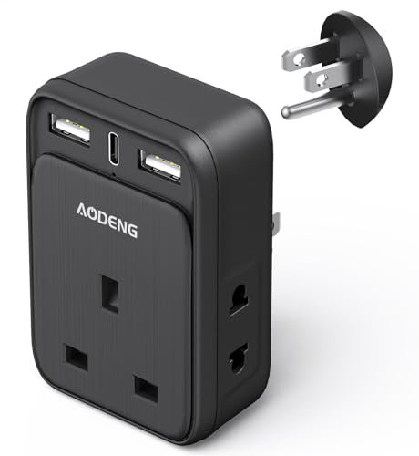 UK to US Plug Adapter, USA Travel Adapter with 2 USB-A Ports & 1 USB-C Ports(5V/3.4A) and 2 Shaver Plug Adaptor UK for Shaver/Toothbrush, US Plug Adapter for Thailand Mexico Colombia(Type B)