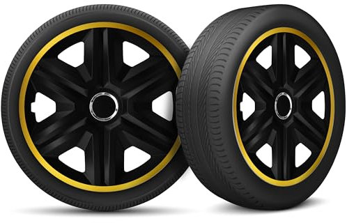 Radkappen 16 Zoll Radzierblenden 4er Set passend für alle Stahlfelgen - Einstellbarer Sicherungsring - Schwarz Gold
