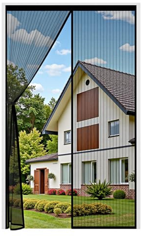 Auxmir Zanzariera Magnetica 75 x 210CM, Tenda Zanzariera Porta Ingresso Cortile, Allargamento Superiore Aggiornamento Anti Insetti Traspirante Chiusura Automatica con Rete Fine, Nero
