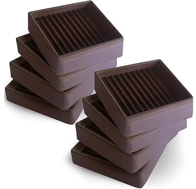 CasterMaster Non-Slip Furniture Pads Floor Protectors, 2x2 Square Rubber Anti Skid Caster Cups, Set of 8 Anti-Sliding Floor Protectors, Brown
