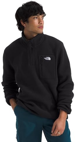 The North Face Men's Yumiori Quarter Zip Jacket - Lightweight Fleece Coat with Embroidered Logo, Secure Zip Chest Pocket, TNF Black/TNF Black/TNF Black, Medium