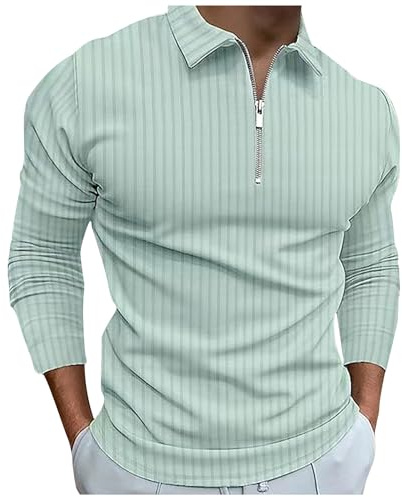 Mens Long Sleeve T Shirt UK Sale Clearance Men's Long Sleeve Tops Half Zip Regular Fit Striped T-Shirts Lightweight Comfortable Turn-Down Collar Tee Shirt Casual Wear
