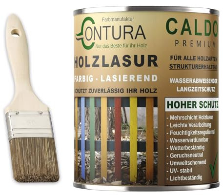 Contura Holzlasur 750ml. Langzeitschutz Lasur + Pinsel Holz Außen Dauerschutzlasur Holzfarbe (Farblos - K6890)