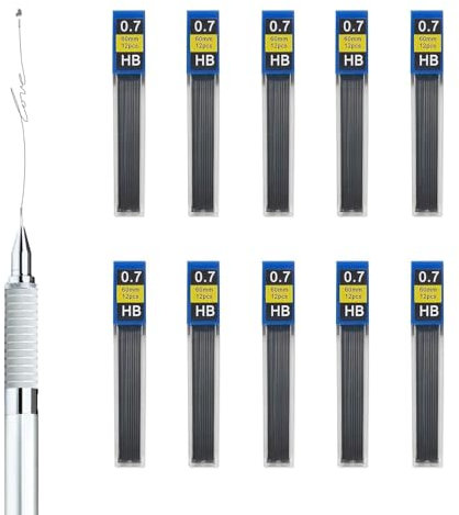 CAISYE 120 Bleistiftminen 0,7 mm Bruchsichere, Hochwertige Harzmine, 10 Sets mit je 12 Minen, Kunststoff-Aufbewahrungsbox, Skizzieren, Zeichnen