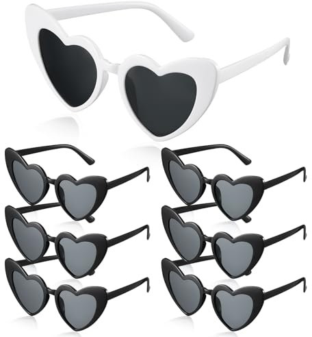 Photect 7 Stück JGA Sonnenbrille Herz JGA Brille Herzförmige Brille Herzform Sonnenbrille Junggesellinnenabschied Partybrille für Brautparty Brautjungfern Hochzeit Accessoires(Weiß, Schwarz)