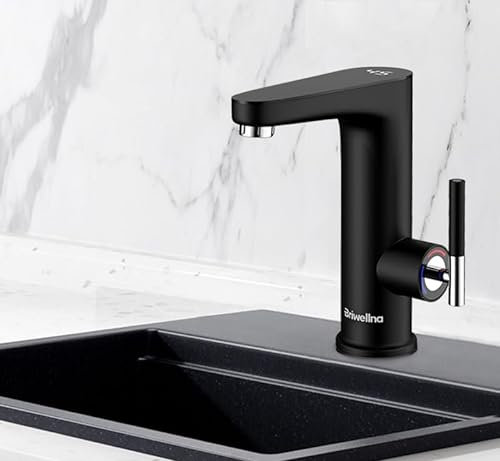 Briwellna Warmwasser elektrische wasserhahn mit durchlauferhitzer,220V elektrischer wasserhahn mit ablesbarer LED Temperaturanzeige für Badezimmer