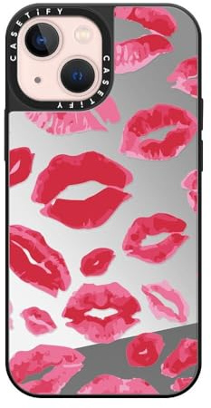 CASETiFY Mirror iPhone 13 Mini Case [Reflective / 4.9ft Drop Protection/Compatible with Magsafe] - Lipstick Kisses - Silver On Black