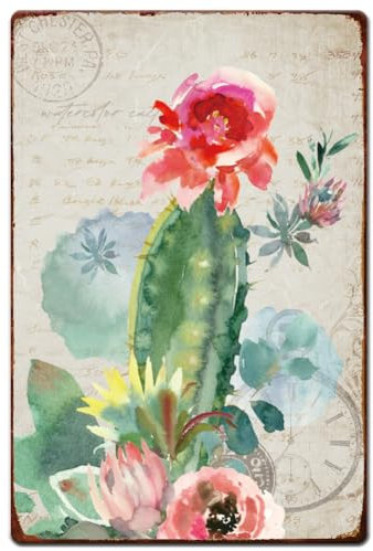 SUPERDANT Wasserfarben Kaktus Blechschild Grüne Pflanze Metall Blechschilder Botanisches Thema Metalltafel Eisen Wandkunst Poster Männerhöhle Für Garten Schlafzimmer Wohnzimmer Wanddekoration