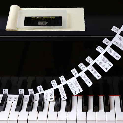 Piano Keyboard Stickers, Removable Piano Keyboard Stickers, Piano Notes Guide for 88 76 61 54 49 37 Keys, Made of Reusable Silicone Come with Keyboard Dust Cover and Box