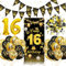 16 Geburtstag Deko Schwarz Gold,16 Geburtstag Junge Mädchen mit Konfetti deko 16 geburtstag,16. Geburtstag Deko Banner und Luftballons 16. Geburtstag für Sweet 16 Deko, Geburtstagsdeko 16