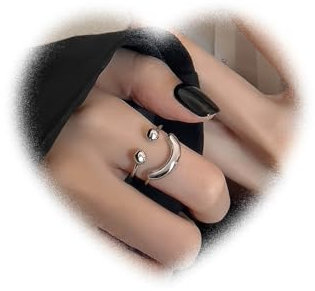 Crymystal Bohemian Style Smile Ring Silber Smile Knuckle Ring Layered Open Finger Ring Retro Stapelring Verstellbarer Smile Ring Schmuck für Frauen und Mädchen Geschenke