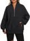 Famulily Ladies Sports Sweatshirts Half Zip Stand Collar Loose Hoodies Long Sleeve with Thumb Holes Pullover Tops Black M