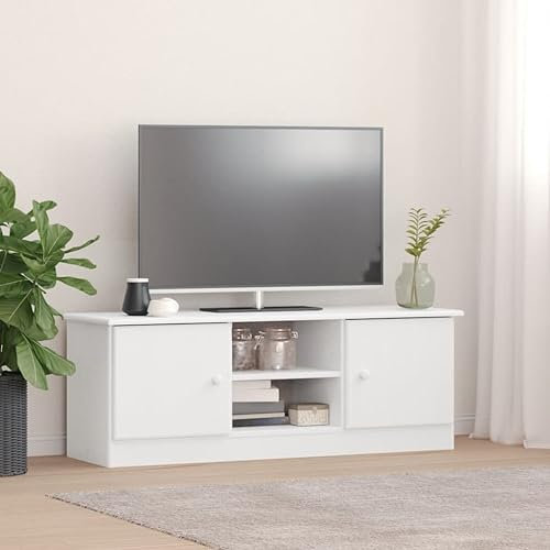 ZQQLVOO Mueble TV Salón Armario Mesa Televisión Alta de Madera Maciza de Pino Blanco 112x35x41 cm
