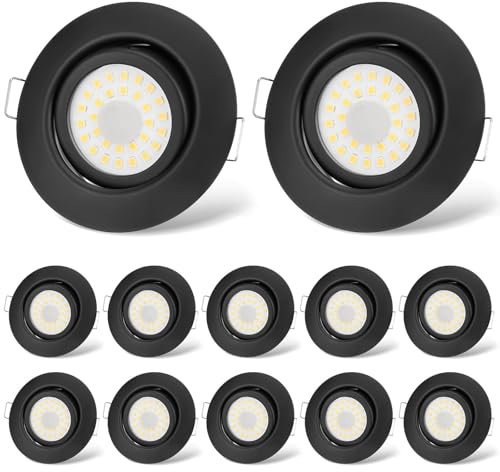 cloksh LED Einbaustrahler 230V Flach Dimmbar LED Spots 6W IP44 Bad Einbauleuchten Schwarz Deckenspots Deckenstrahler,Warmweiß 3000K Schwenkbar Einbauspots für Badezimmer Küche Wohnzimmer,12er Set