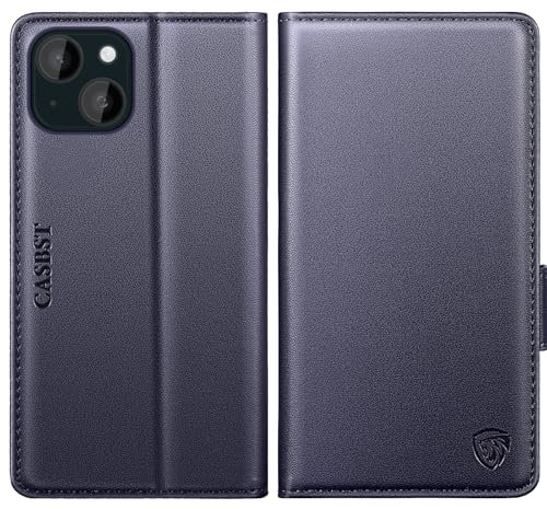 CASBST for iPhone 13 Case, Kickstand Flip Leather Wallet Book Case with Card Slots Shockproof Magnetic Closure Protective Phone Case Cover Compatible with iPhone 13 - Blue