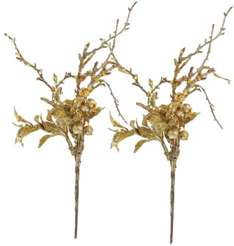 RORPOIR 2St Christbaumschmuck Rot und Dekorationen Weihnachtsblumen-Picks Herbstlaub weihnachtsdeko Christbaum Spray Weihnachtsbaum verlässt Spitzhacken Glitzerblätter Picks Schaum