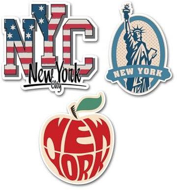 Vinyl-Aufkleber #82205 New York, Motiv: Flagge der USA, Amerika, USA, Reisen, Urlaub, lustig, für Kinder, Mädchen, Jungen, Männer, Frauen, 3 Stück