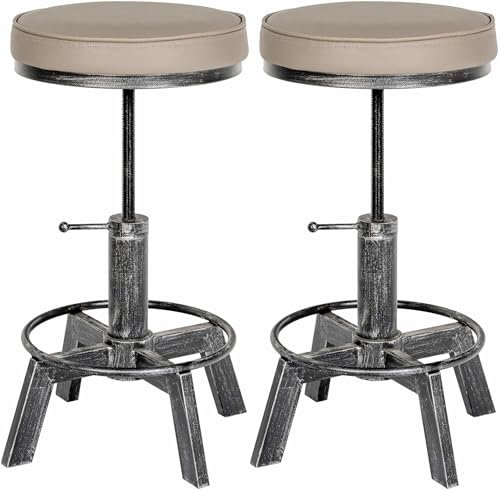 CLP 2er Set Sitzhocker Destin mit Kunstlederbezug I Hocker im Industrial Design I gepolstert und höhenverstellbar, Farbe:antik Silber