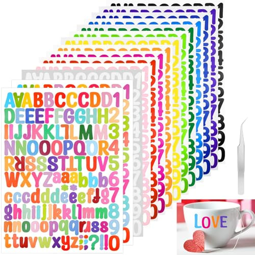 Celepoir 14 Sheet 1 in Alphabet Letter Stickers, 1764Pcs Alphabet Stickers | Colourful Vinyl Stickers, Waterproof Alphabet and Numbers Sticker, Adhesive, for DIY Crafts, Scrapbook