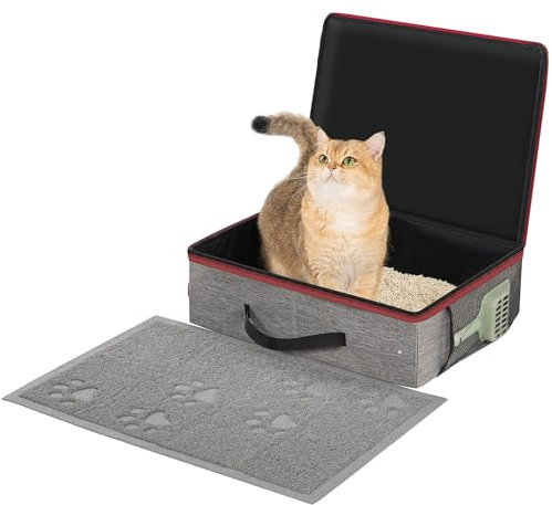 Avont Bac à Litière Portable pour Chat avec Couvercle Zippé+1*Pelle à litière+1*Tapis, Litiere pour Chat Pliable Léger et étanche pour Voyage, Voiture -L, 46.5 * 36.5cm