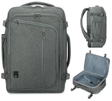 WANDF Handgepäck Rucksack 45x36x20cm für Easyjet Airlines, Erweiterbarer 17-Zoll-Laptop-Rucksack mit Nassfach, Untersitz-Reise-Handgepäck-Rucksack ür Männer und Frauen (Grau)