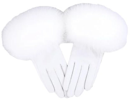 Damen Schaffell Fell Leder Handschuh Winter Warm Natürlich Flauschig Fell Lederhandschuhe Weiß M, weiß, 38