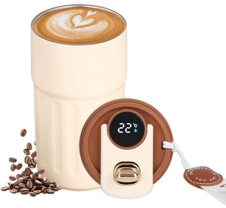 Vakuum-Isolierbecher aus Edelstahl kaffeebecher, Coffee to go becher mit LED-Temperaturanzeige, auslaufsicher, Becher mit Deckel, hält kalt und warm, geeignet für Kaffee, Tee und Bier420ml(Weiß)